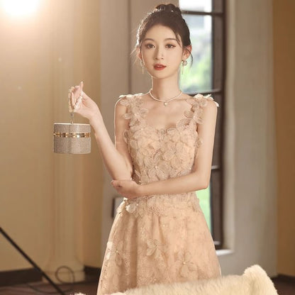 A-Line Gown Evening Wide Strap Floral