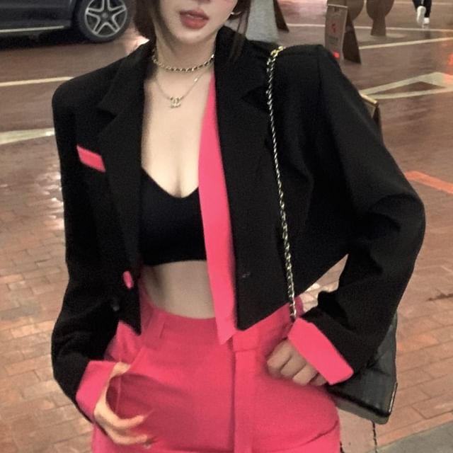 Two Blazer Designs) / Mini (Various Notch High Skirt Waist Pencil Two-Piece Tone Plain Mock Lapel