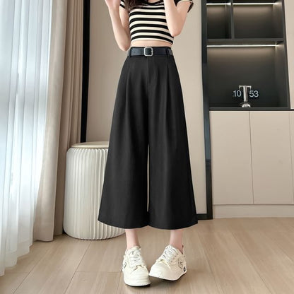Waist Pants Dress Capri High Leg Wide Plain