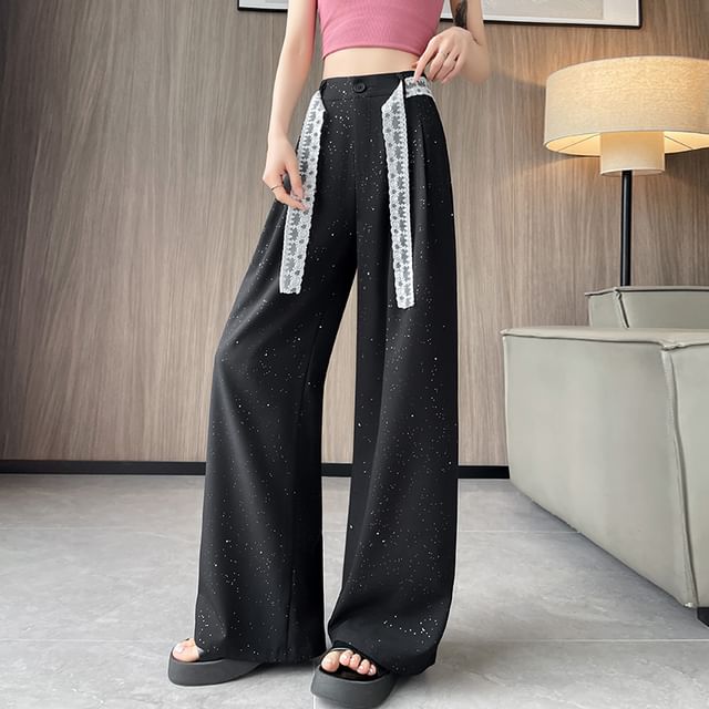 High (Various Panel Leg Wide Pants Waist Dress Sequin Lace Designs)