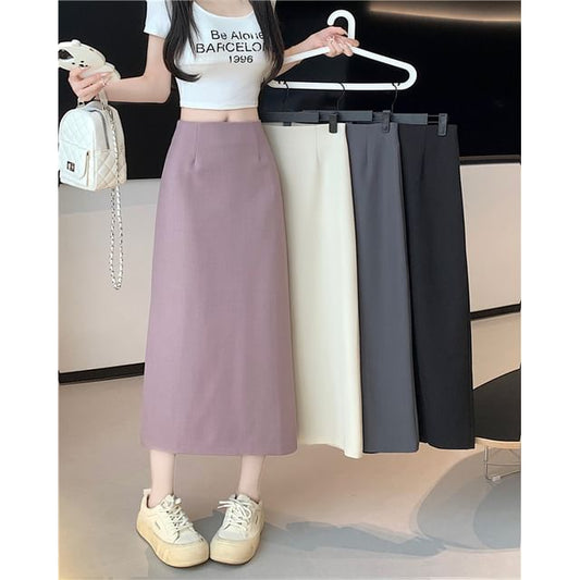 High Skirt Midi Plain Rise A-Line Slit