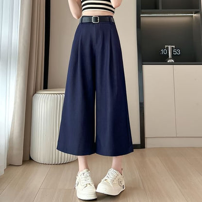 Waist Pants Dress Capri High Leg Wide Plain