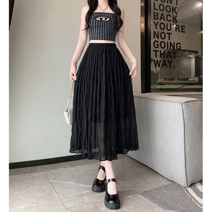 A-Line Waist Skirt Plain High Midi