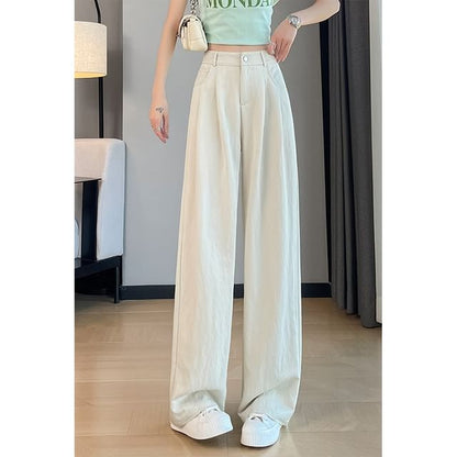 Rise (Various Slacks Designs) Plain Leg High Wide