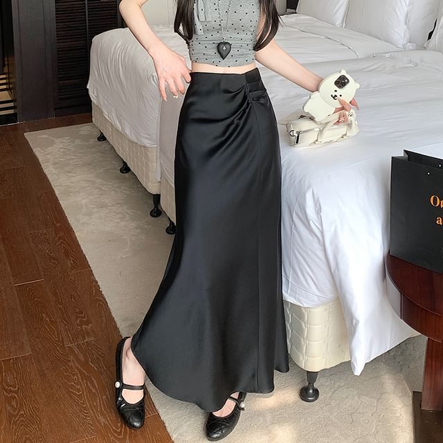 Waist A-Line High Midi Plain Skirt Ruched