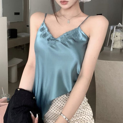 Rise Cardigan Pencil Skirt Dotted Plain Top Embroidered V-Neck Satin Mini / High Cami