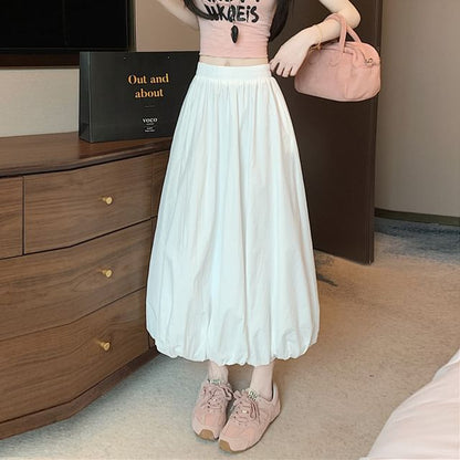 High Bubble A-Line Waist Skirt Midi Hem Plain