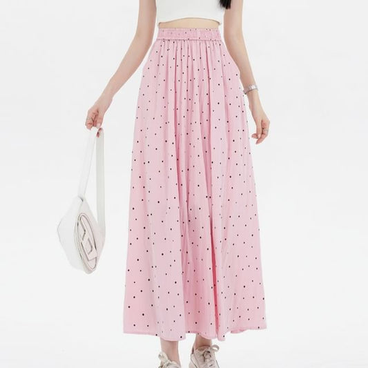 A-Line Skirt Dotted Elastic Waist Midi