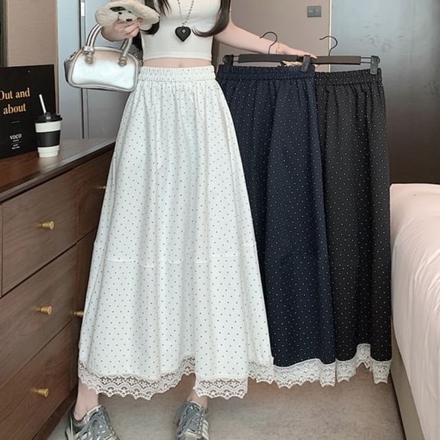 Trim A-Line High Dotted Rise Skirt Maxi Lace