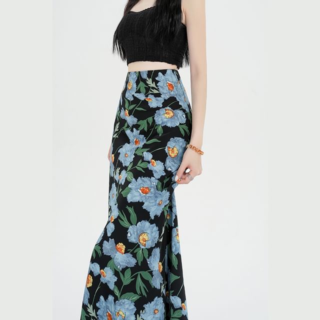 A-Line High Maxi Floral Skirt Waist