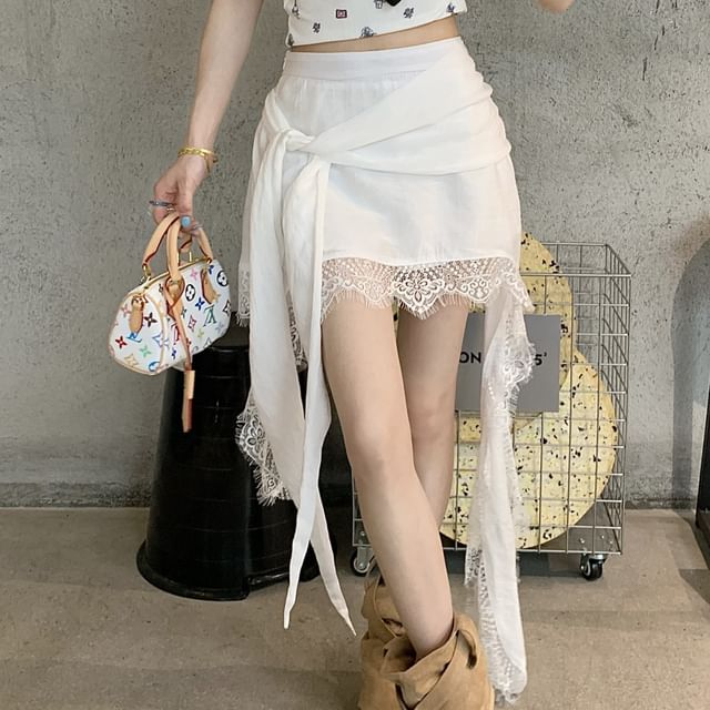 Skort Waist Trim High Plain Asymmetrical Lace Wrap