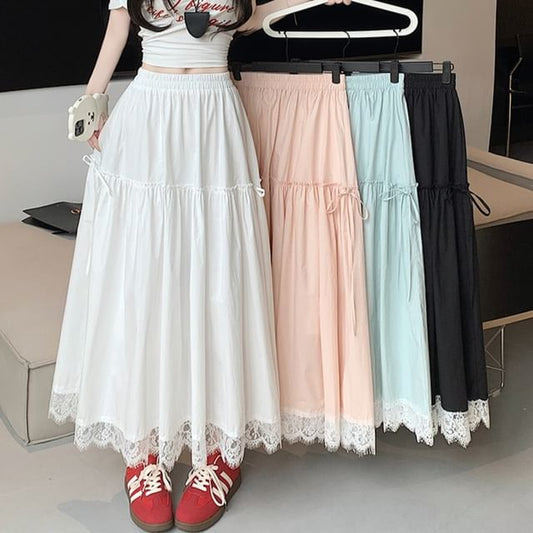 High Maxi Trim A-Line Skirt Plain Lace Waist