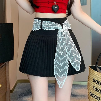 High A-Line Skirt Mini Pleated Waist Plain