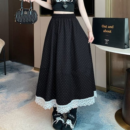 Trim A-Line High Dotted Rise Skirt Maxi Lace