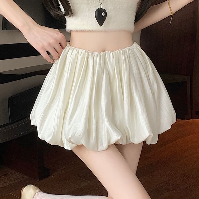 Waist Plain Mini Skirt A-Line Ruched High