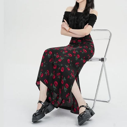 A-Line High Maxi Floral Skirt Waist