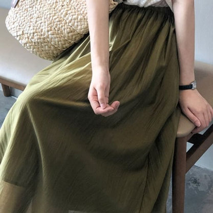 Plain A-Line Skirt High Midi Rise