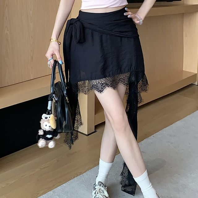 Skort Waist Trim High Plain Asymmetrical Lace Wrap