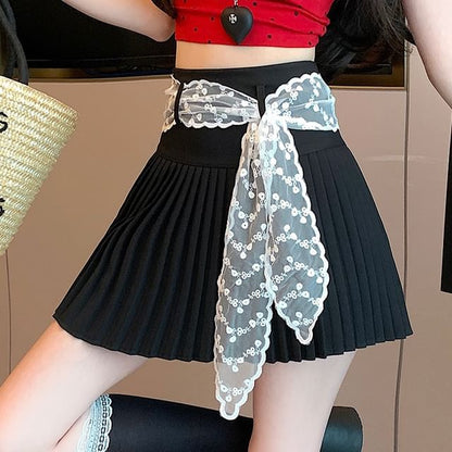 High Waist Mini A-Line Plain Skirt Pleated