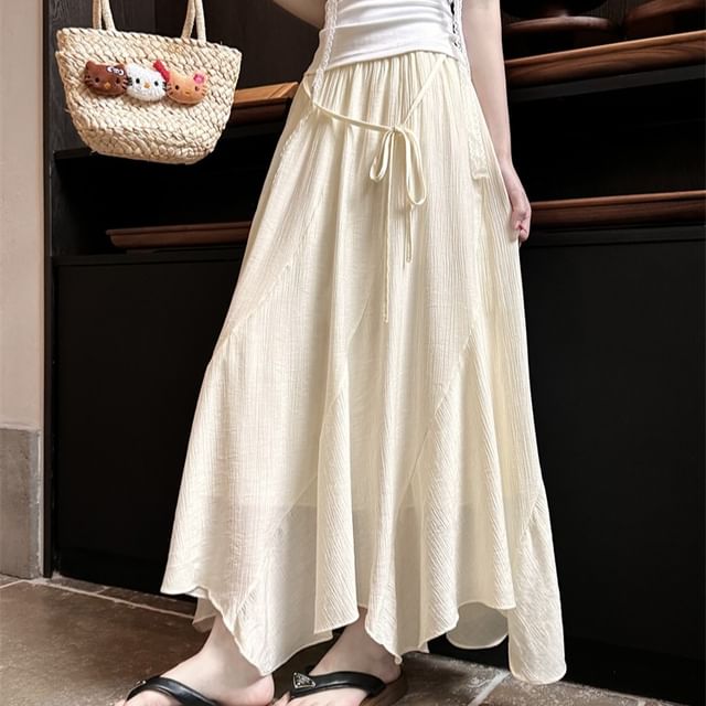 Waist Skirt A-Line High Plain Maxi Asymmetrical