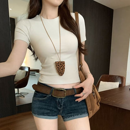 Fit Round Neck Slim Plain Tee Short-Sleeve