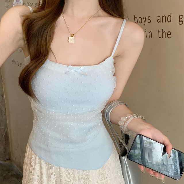 Fit Dotted Bow Top Slim Panel Cami