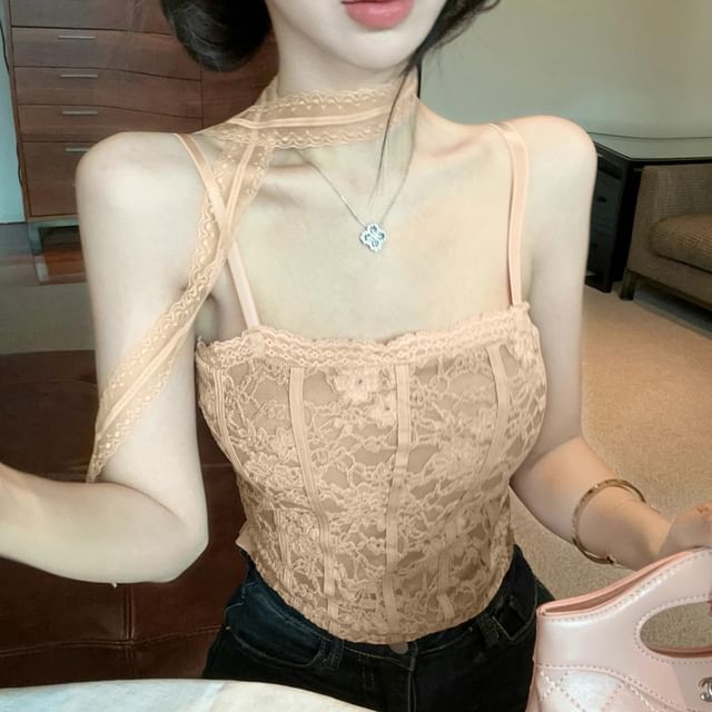 Crop Padded Top Floral Cami Lace