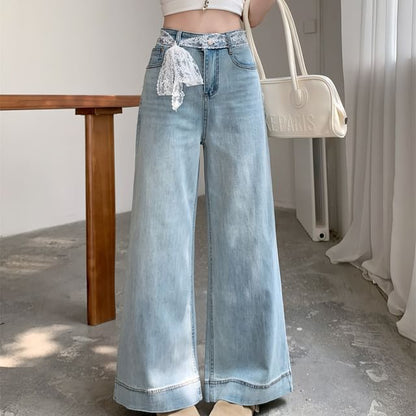 Wide Washed High Jeans Leg Waist