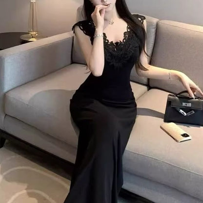 V-Neck Lace Dress Panel Maxi Sleeveless Mermaid