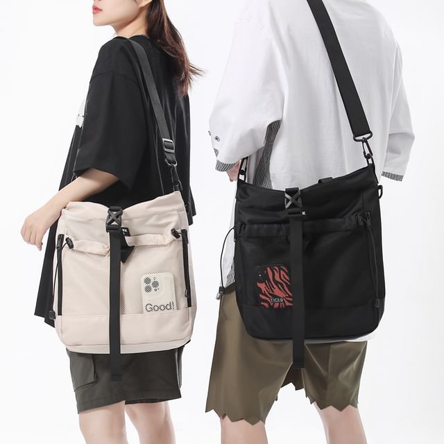 Panel Mesh Bag Crossbody Nylon Buckled