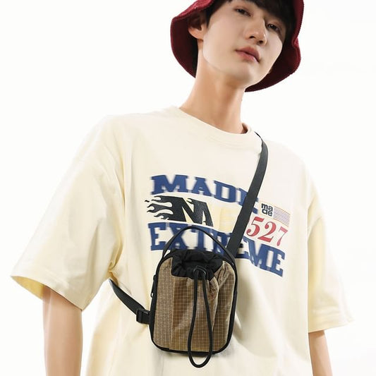 Drawstring Mobile Phone Nylon Crossbody Bag Plaid