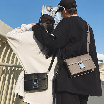 Leather Flap Plain Bag Crossbody Faux Buckled