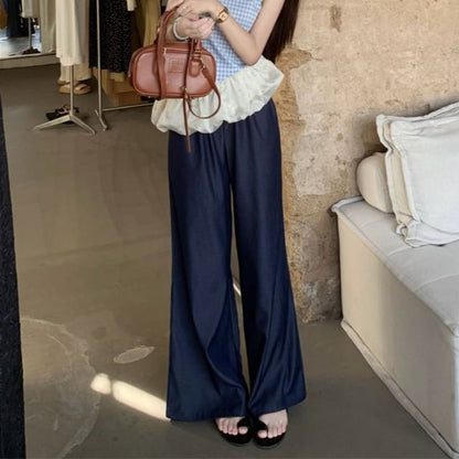 Top Jeans Cami Panel Washed High Leg Waist Wide Plaid Asymmetrical /