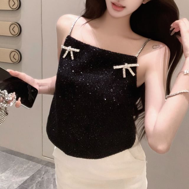 Bow Top Glitter Rhinestone Cami