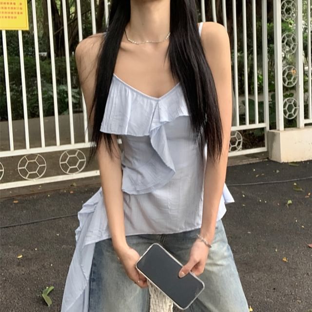 Cami Asymmetrical Plain Ruffle Top
