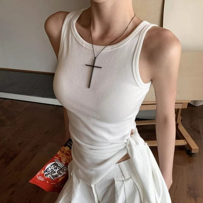 Top Tank Neck Crew Plain Tie-Up