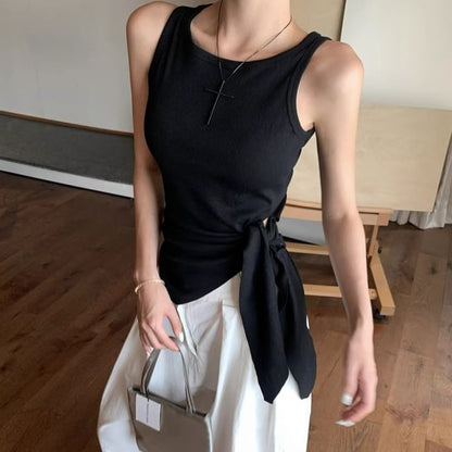 Top Tank Neck Crew Plain Tie-Up