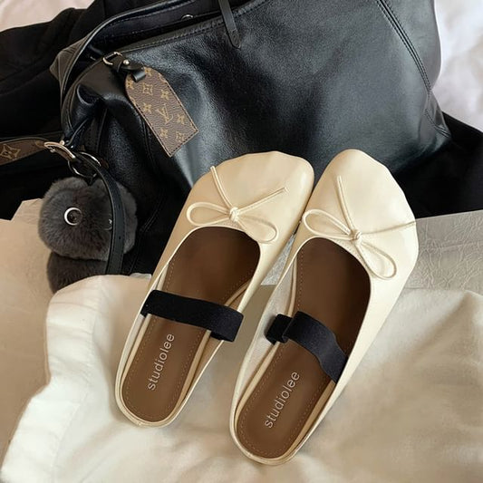Ballet Faux Bow Leather Plain Flats