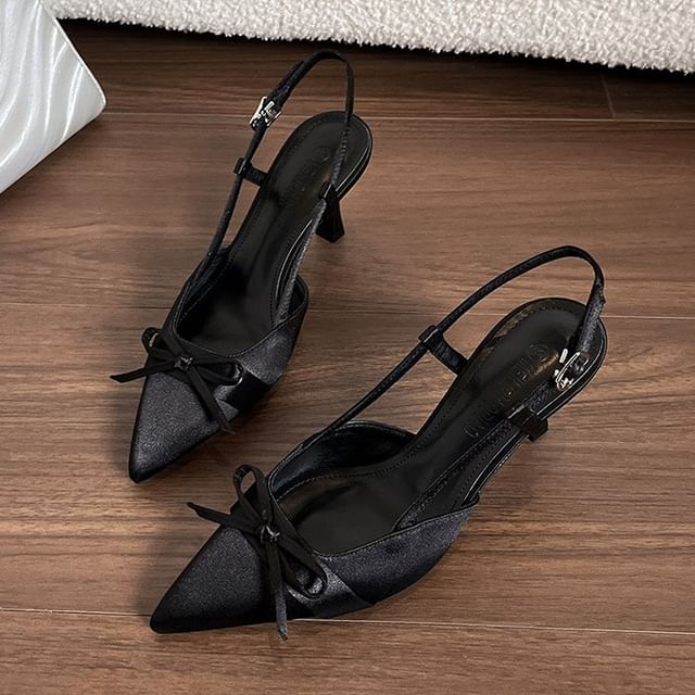 Slingback Heel Sandals Plain Bow High Pointy