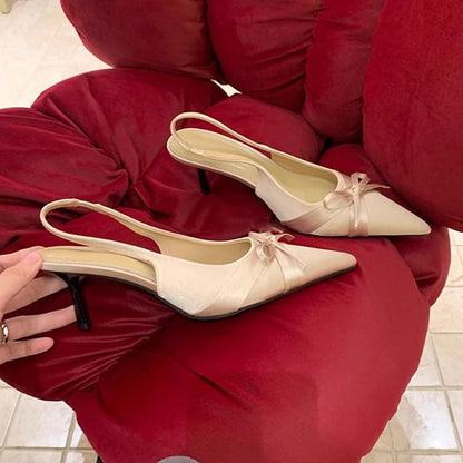 Pointy Plain Bow Slingback High Heel Sandals