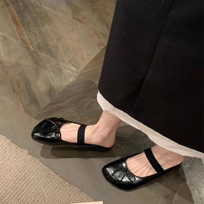 Ballet Faux Bow Leather Plain Flats