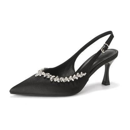 Slingback Rhinestone Sandals Pointy High Heel