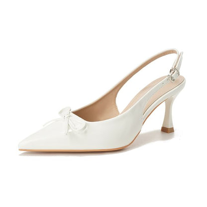 Slingback Bow Heel Plain Sandals High Pointy