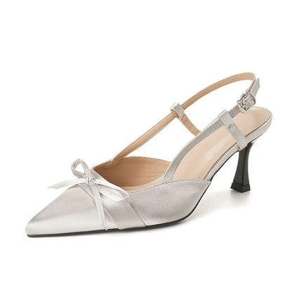 Slingback Heel Sandals Plain Bow High Pointy