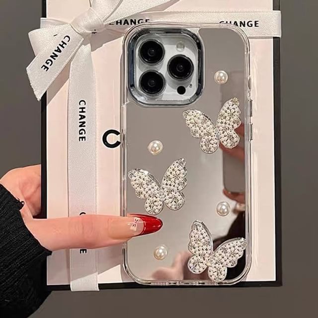 / Set Pearl Phone Butterfly Faux Mirrored Case Strap