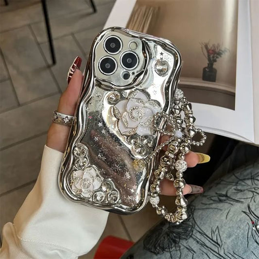 / Phone Set Floral Case Strap Metallic