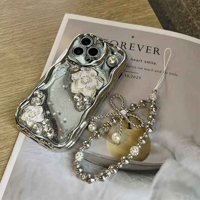 / Phone Set Floral Case Strap Metallic