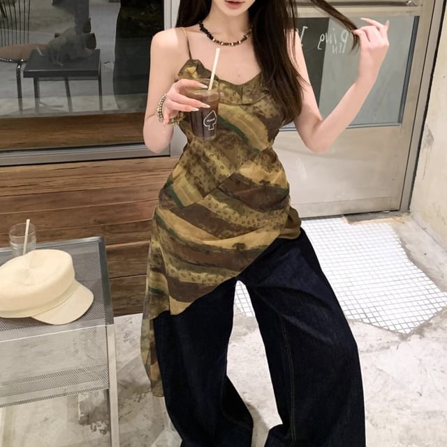 Camisole Print Top Patterned Asymmetrical