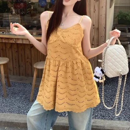 Dress Mini Spaghetti Strap A-Line Eyelet Plain Embroidered