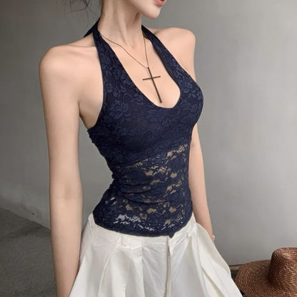 Pants Plain High Lace Top Wide Leg Halter / Waist